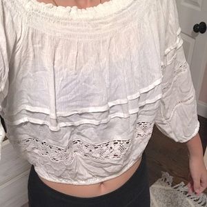 Aeropostale Cropped White Top Smocked Pattern